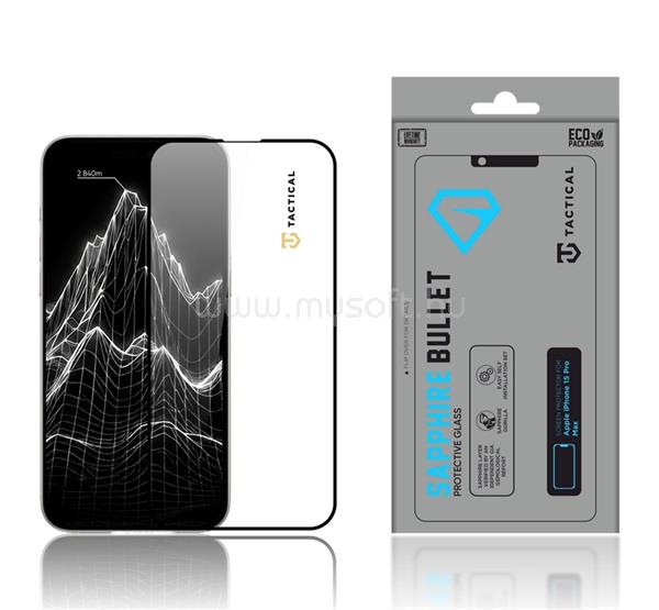 TACTICAL iPhone 15 Pro Max TACTICAL SAPPHIRE BULLET képernyővédő üveg 2.5D, zafír réteg, FEKETE