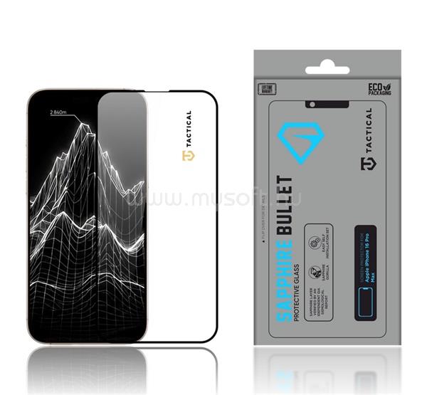 TACTICAL iPhone 16 Pro Max TACTICAL SAPPHIRE BULLET képernyővédő üveg 2.5D, zafír réteg, FEKETE