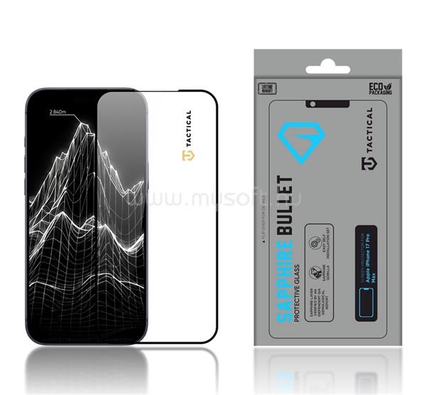TACTICAL iPhone 18 Pro Max / 17 Pro Max TACTICAL SAPPHIRE BULLET képernyővédő üveg 2.5D, zafír réteg, FEKETE