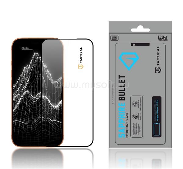 TACTICAL iPhone 18 Pro / 17 Pro TACTICAL SAPPHIRE BULLET képernyővédő üveg 2.5D, zafír réteg, FEKETE