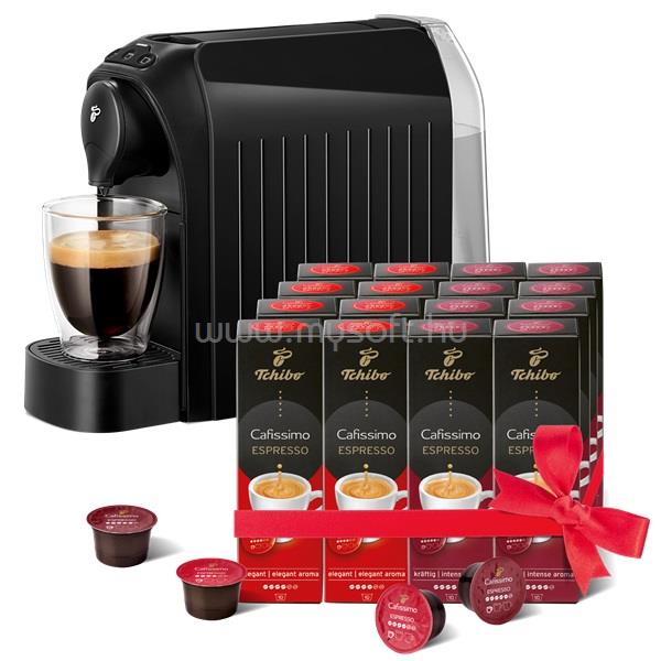 TCHIBO Cafissimo Easy Black kapszulás kávéfőző +Caf. Espresso Elegant Aroma 8x10db + Caf. Espresso Intense Aroma 8x10db