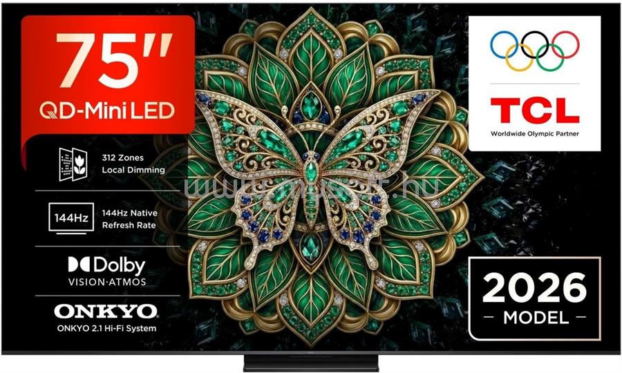 TCL 75" 75C6KPro Smart LED Televízió, 189 cm, 4K 144Hz, QD-MiniLED, HDR, Google TV