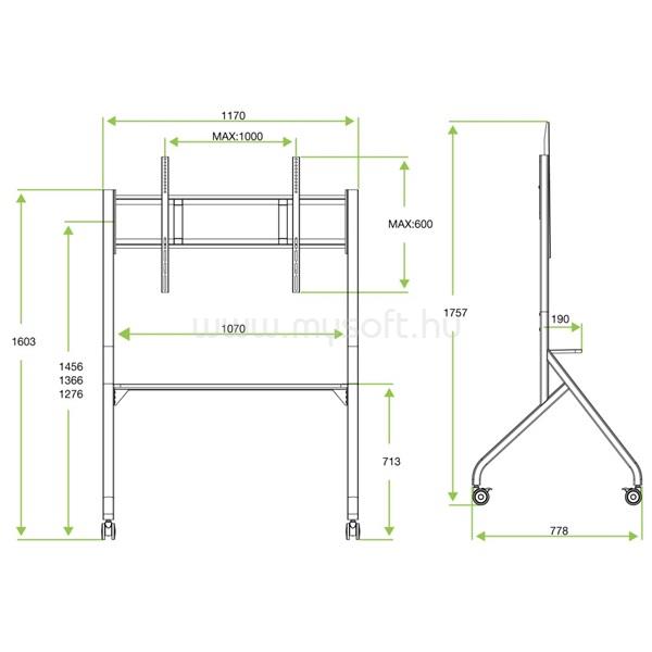 TECHLY ICA-TR53LB gurulós padlóállvány 65-100" LCD/LED kijelzőhöz