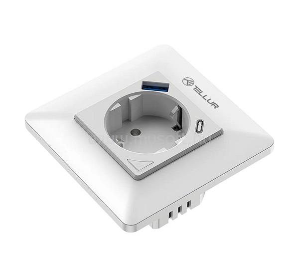 TELLUR TELLUR hálózati konnektor USB+Type-C aljzat 240V/16A, hang vezérlés, FEHÉR