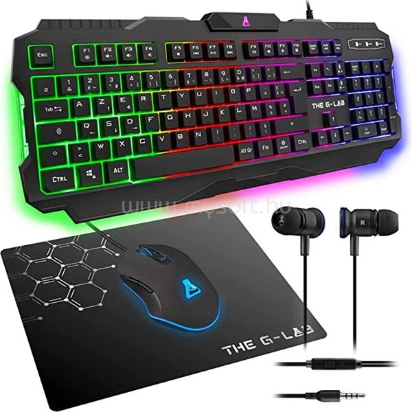 THE G-LAB KEYZ 120 vezetékes billentyűzet + KULT HELIUM egér+ egérpad + INT 100 fülhallgató (magyar, fekete)