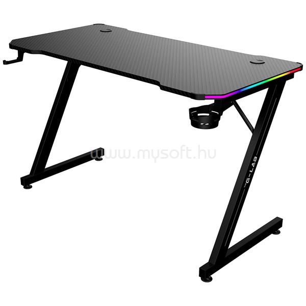 THE G-LAB K DESK ELECTRON EX gamer asztal (120x60cm, fém, pohártartó, fejhallgatótartó, fekete, RGB LED)