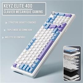 THE G-LAB Vezeték nélküli Gamer Billentyűzet - KEYZ ELITE 400 WB/US (RGB, 2,4Ghz+BT+Wired, 8000Hz, USB, fehér-kék angol) KEYZELITE400WB/US small