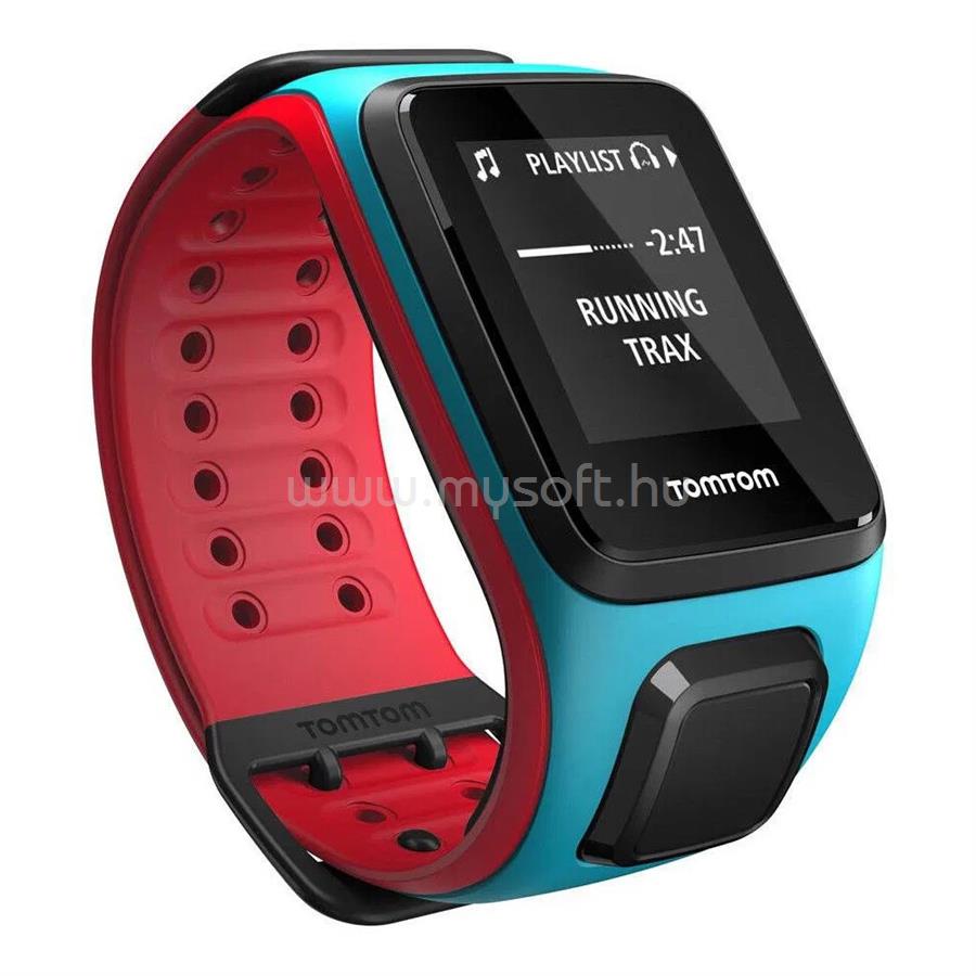 TOMTOM Runner 2 Cardio + Music okosóra, világoskék/piros, L (143-206mm) méret (szíjcserés!)