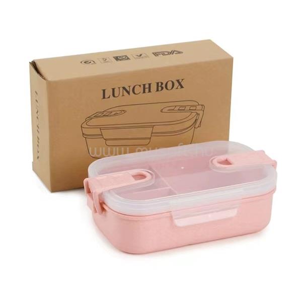 TOO KT-113-P rózsaszín búzaszalma műanyag ebédlő doboz, 6.3×13×21.8 cm