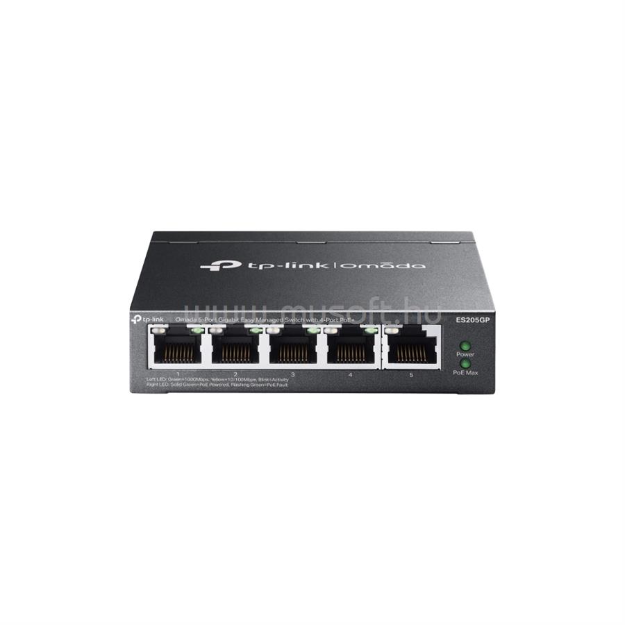 TP-LINK ES205GP Switch 5x1000Mbps (1xPOE + 4xPOE+) Fémházas Easy Smart (Omada)