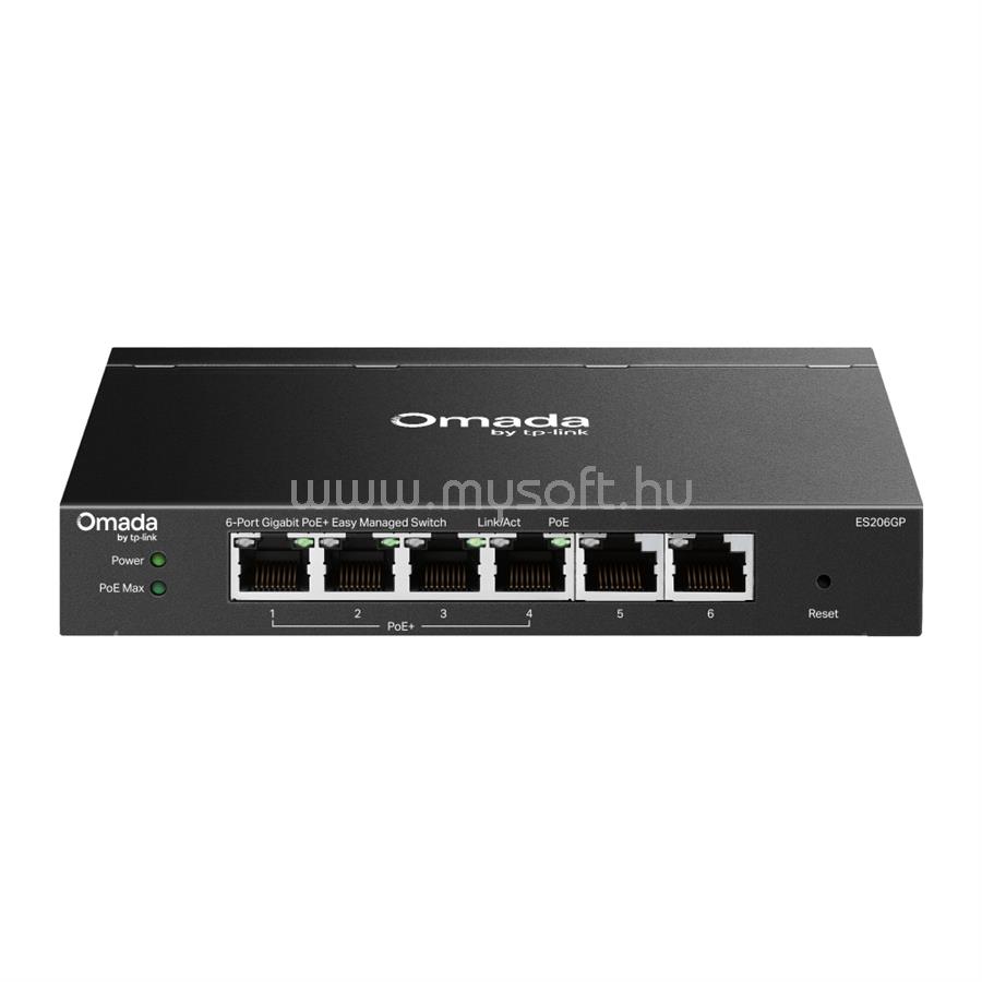 TP-LINK ES206GP Switch menedzselhető PoE (Omada; 6x 1Gbps; 4x af/at PoE+ port; 65W)