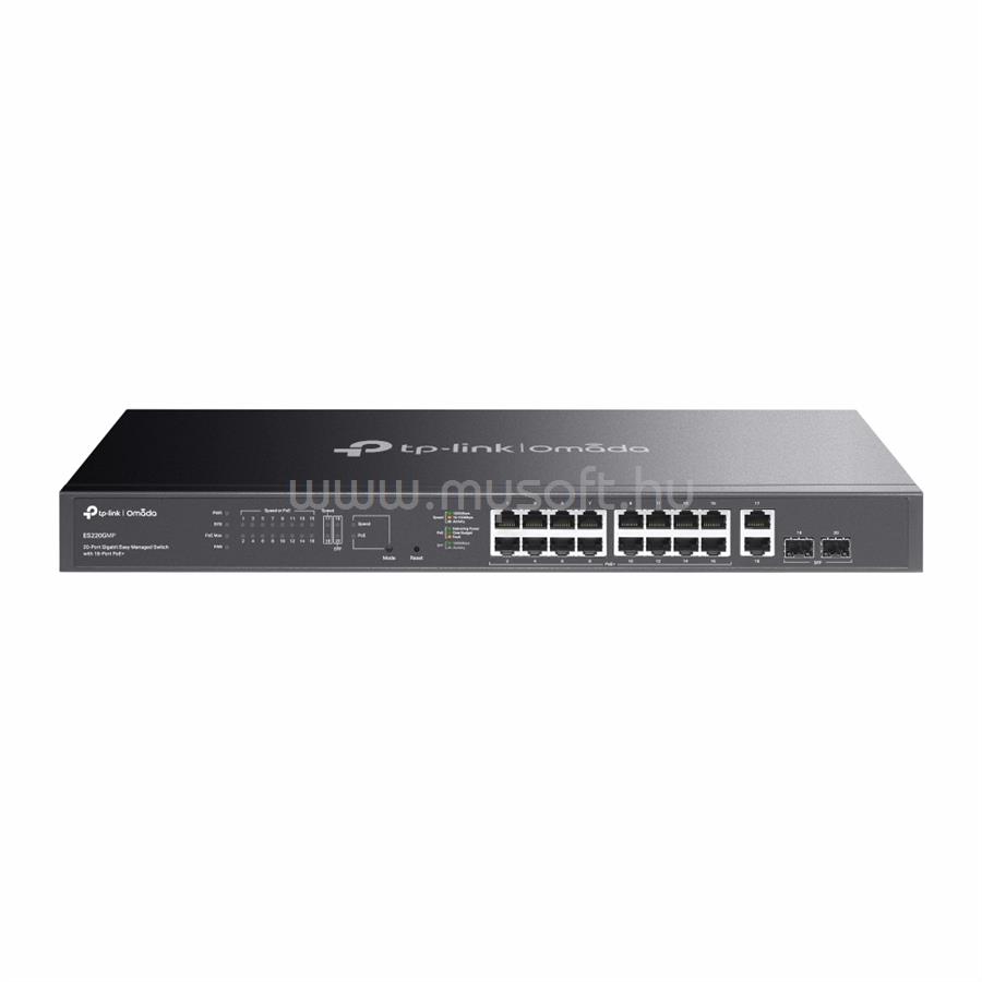 TP-LINK ES220GMP Switch menedzselhető PoE (Omada; 18x 1Gbps + 2x 1Gbps combo port; 16x af/at PoE+ port; 250W)