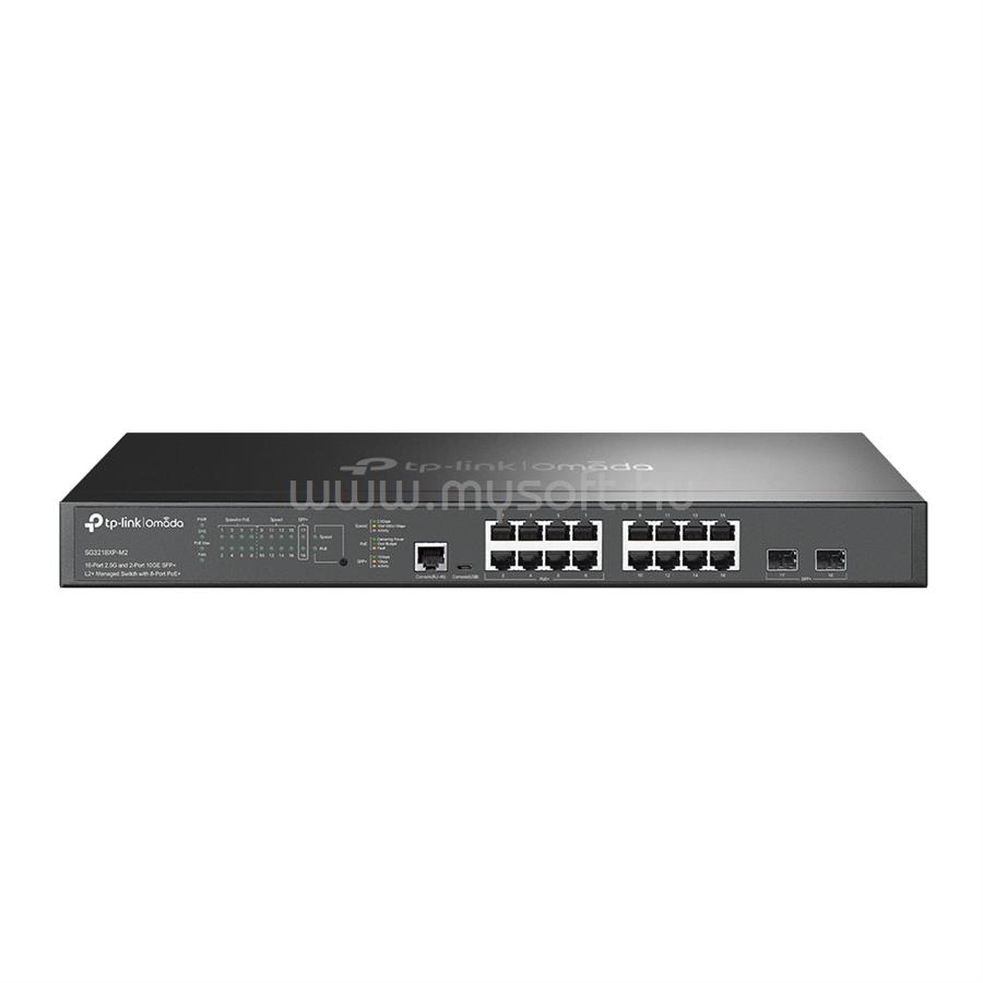 TP-LINK SG3218XP-M2 Switch 16x2.5Gbps(8xPOE+) + 2x10G SFP+ + 1xkonzol port + 1xMicro-USB port, menedzselhető rackes