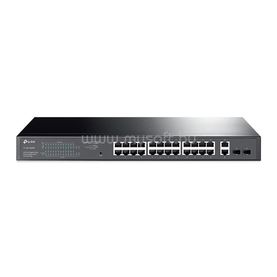 TP-LINK TL-SG1428PE Switch 26x1000Mbps (24xPOE+) + 2xGigabit SFP, Menedzselhető (verzió: V2.0)