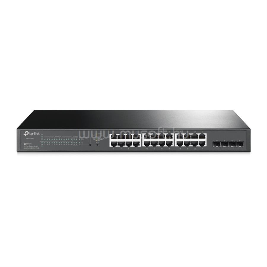 TP-LINK TL-SG2428P Switch 24x1000Mbps (24xPOE) + 4xGigabit SFP, Menedzselhető