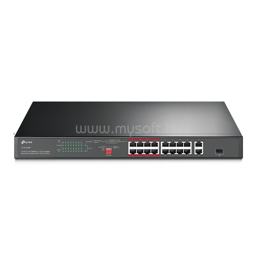 TP-LINK TL-SL1218MP Switch 16x100Mbps (16xPOE+) + 2x1000Mbps + 1xGigabit kombó SFP