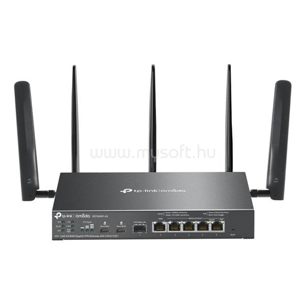 TP-LINK Vezetékes Omada AX3000 VPN Router 1xWAN(1000Mbps) + 4x1000Mbps(POE+) + 1xSFP + 2xSIM, ER706WP-4G