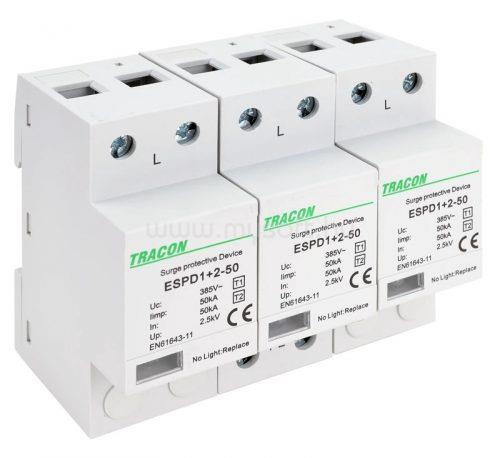 TRACON ESPD1+2-50-3P egybeépített T1+T2 AC típusú túlfeszültség levezető