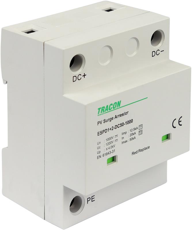 TRACON ESPD1+2-DC50-1000 egybeépített T1+T2 DC típusú túlfeszültséglevezető
