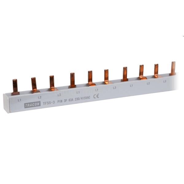 TRACON TFSS-3 csapos kivitelű max.63A/ 230/400VAC/ 3P/ 56modul/ 1m soroló sín
