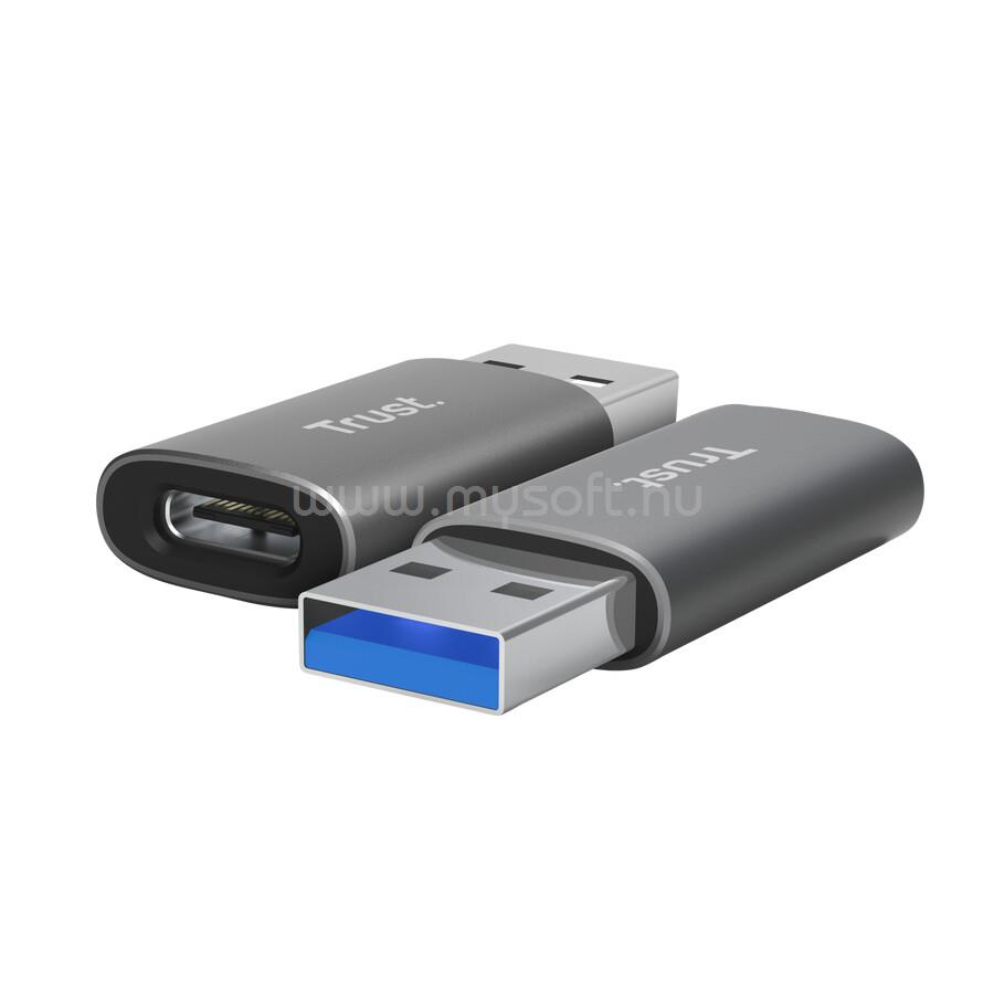 TRUST Átalakító - Calyx (szürke, aluminium, USB-A apa / USB-C anya)