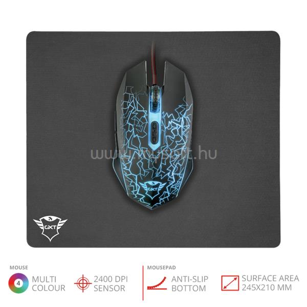 TRUST Gamer egér és egéralátét 22736, GXT 783 Izza Gaming Mouse & Mouse Pad