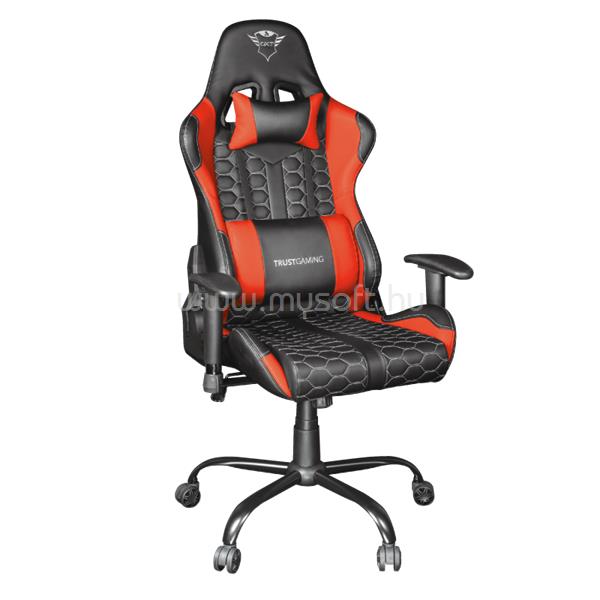 TRUST Gamer szék - GXT 708R (fekete-piros; állítható dőlés/magasság; kartámasz; PU+szövet; max.150kg-ig)