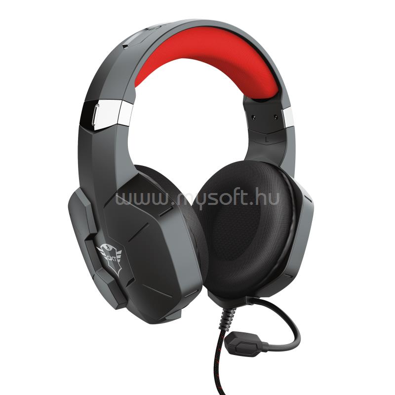 TRUST GXT 323 Carus vezetékes gamer headset (hangerőszabályzó; 3.5mm jack; nagy-párnás; fekete)
