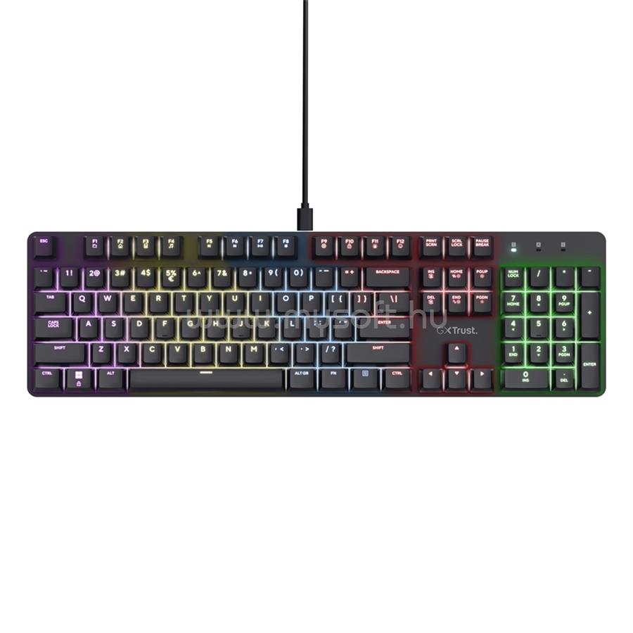 TRUST GXT 871 Zora mechanikus gamer vezetékes billentyűzet (magyar, fekete)