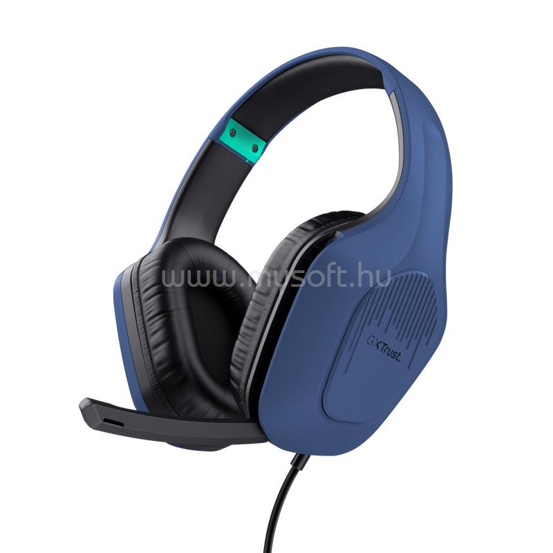 TRUST GXT415 Zirox vezetékes gamer headset (multiplatform; nagy-párnás; hangerőszabályzó; 3.5mm jack; kék)