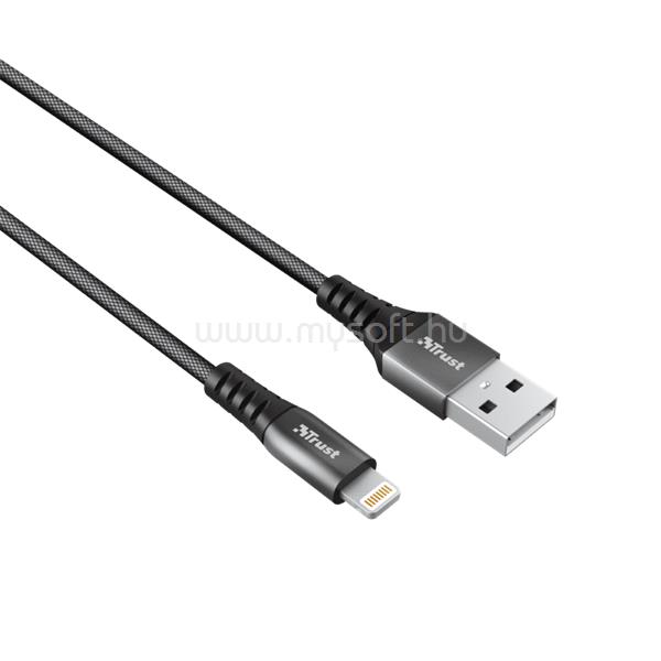 TRUST Kábel - Keyla Extra-Strong (1m; fekete; USB - Lightning csatlakozó)