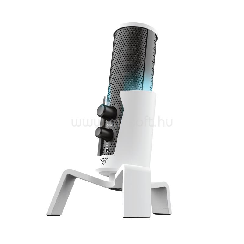 TRUST Mikrofon - GXT 258W Fyru Streaming (Professzionális; Studió design; USB; 180cm kábel; állvány; Fehér, PS5 design)