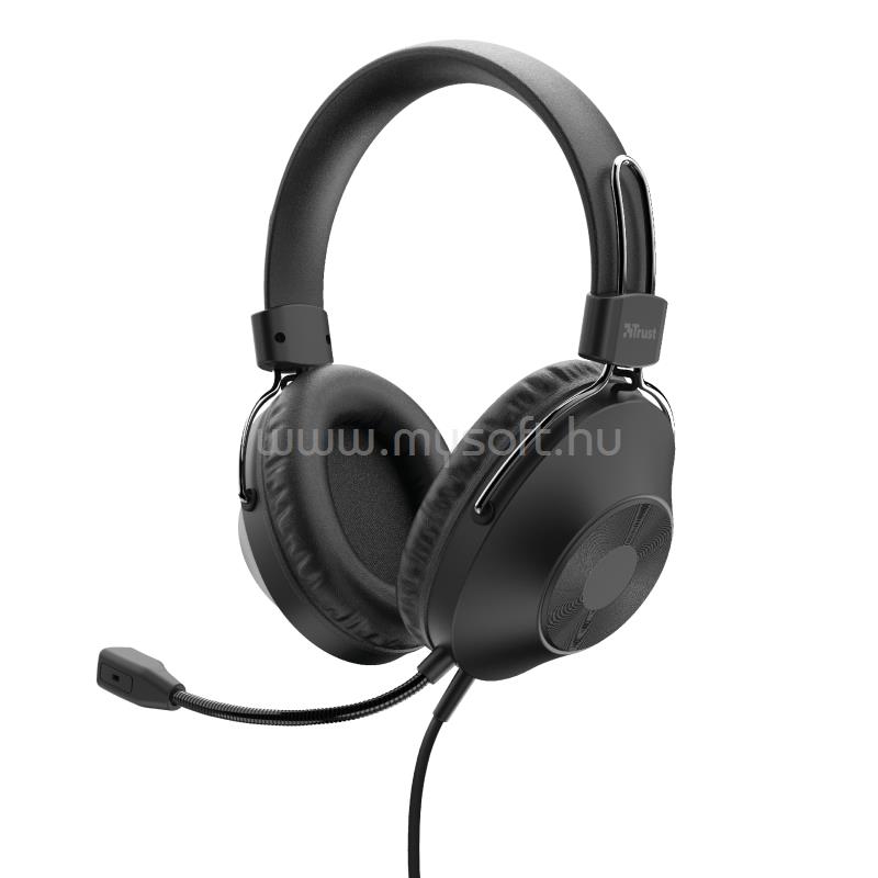 TRUST Ozo headset (mikrofon; hangerőszabályzó; USB; nagy-párnás; 2m kábel, fekete)