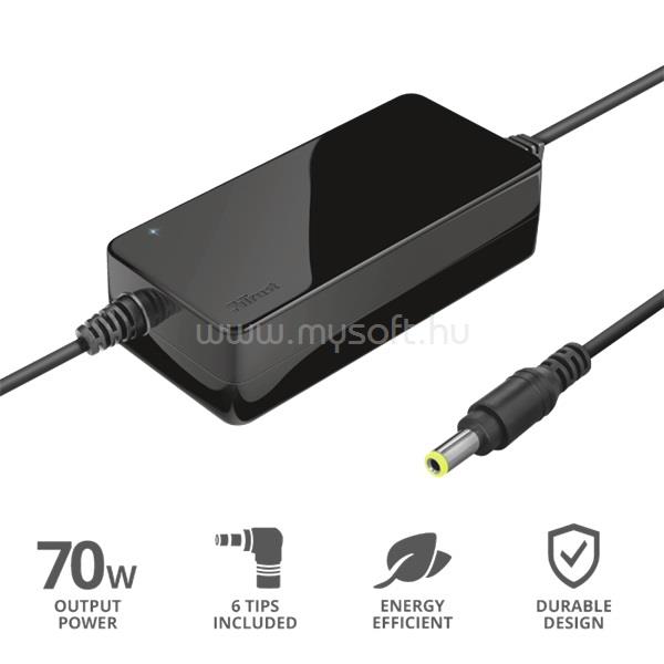 TRUST Primo 19V-70W hálózati fekete notebooktöltő