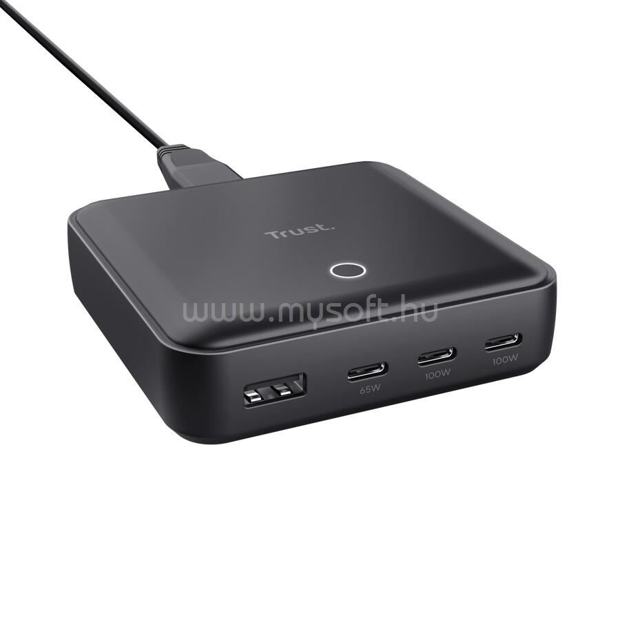 TRUST Telefon töltő - Maxo (4 port; 100W;  USB + 3x USB-C; fekete)