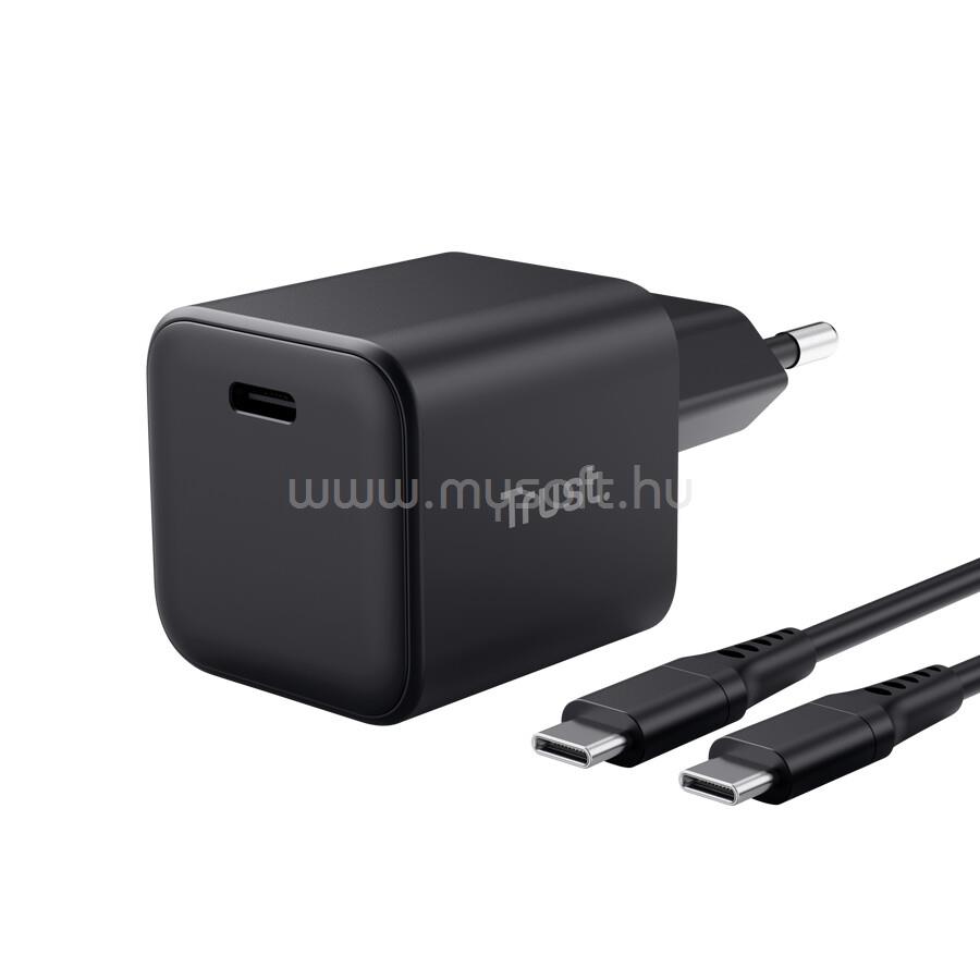 TRUST Telefon töltő - Maxo Ultra-small (65W; USB-C; + 2m kábel; fekete)