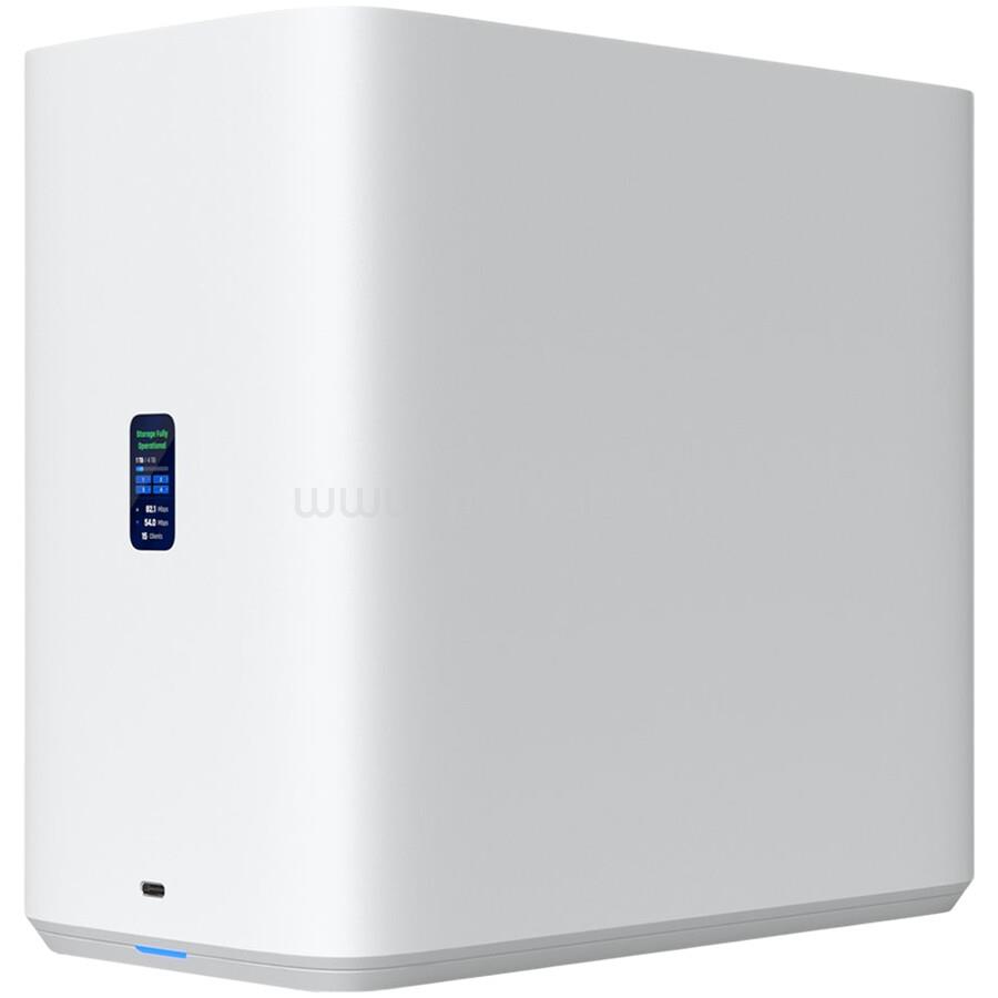 UBIQUITI UniFi UNAS-4-W-EU Network Attached Storage with (4) 2.5/3.5" HDD bays, (2) M.2 NVMe SSD cache slots, 2.5 GbE networking, USB-C connectivity, and an included PoE+++ adapter, all in a compact footprint