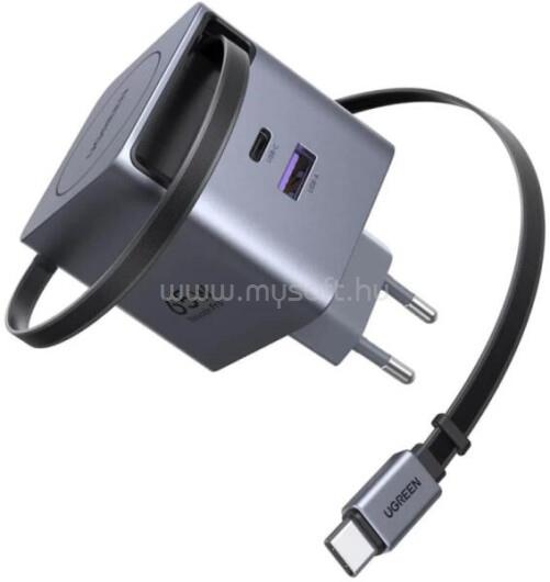 UGREEN X615 65W USB-C GaN gyorstöltő behúzható kábellel