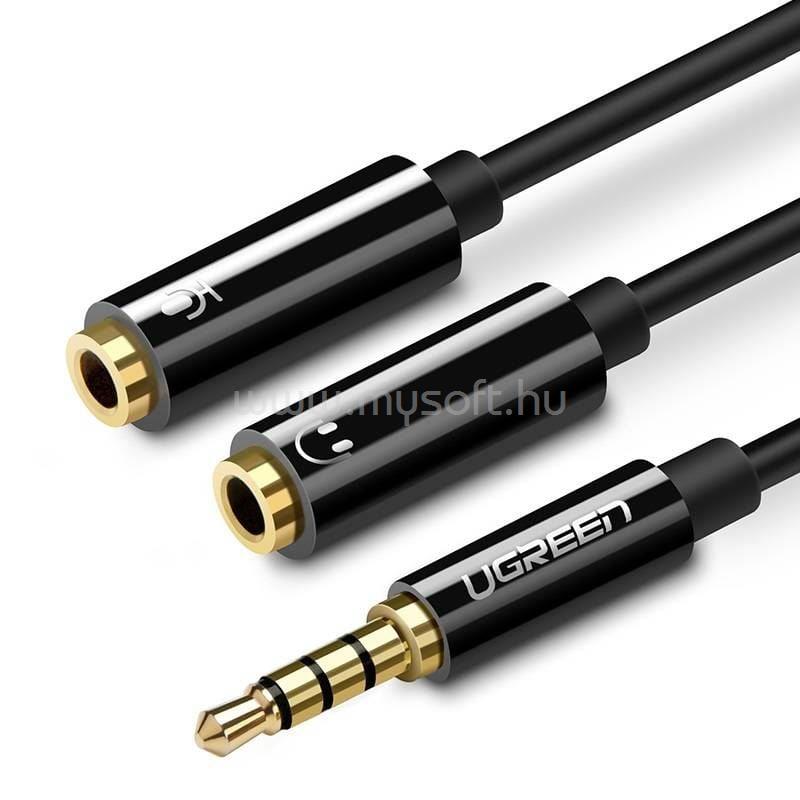 UGREEN AV141 AUX audio elosztó 3,5 mm-es mini jack kábel  fejhallgatóhoz + mikrofon fekete