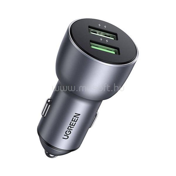 UGREEN UGREEN CD213 autós töltő 2 USB aljzat 36W, gyorstöltő 3.0, SÖTÉTSZÜRKE