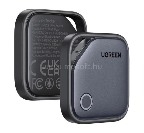 UGREEN CM829 bluetooth nyomkövető 2db (kulcstartóra, valós idejű nyomkövetés, Type-C, Android kompatibilis) SÖTÉTSZÜRKE