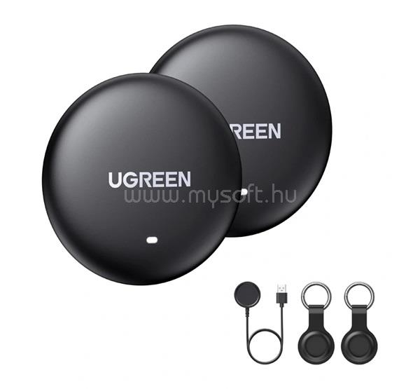 UGREEN iPhone Duo / 18 Pro / 17e UGREEN CM918 Finder Mini 2 bluetooth nyomkövető 2db kulcstartóra, iOS kompatibilis, FEKETE