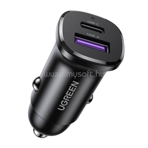 UGREEN UGREEN EC305 autós töltő USB+Type-C aljzat 30W, PD gyorstöltő 3.0, FEKETE