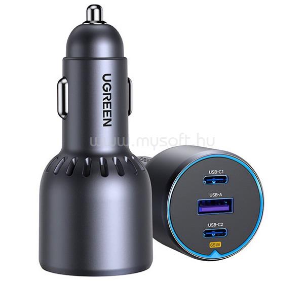 UGREEN EC703 autós töltő USB+2 Type-C aljzat 75W, PD gyorstöltő 3.0, FEKETE