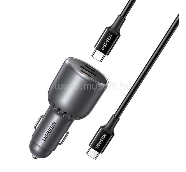 UGREEN EC705 autós töltő USB+2 Type-C aljzat 130W, PD gyorstöltő 3.0 + Type-C kábel, FEKETE