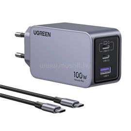 UGREEN NEXODE PRO X757 hálózati töltő USB+3 Type-C aljzat 100W, PD gyorstöltő + Type-C kábel, SÖTÉTSZÜRKE UGREEN_25874 small