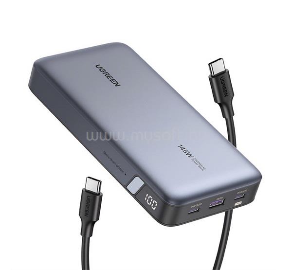 UGREEN PB205 vésztöltő USB+2 Type-C aljzat 25000mAh, LED kijelző, SÖTÉTSZÜRKE