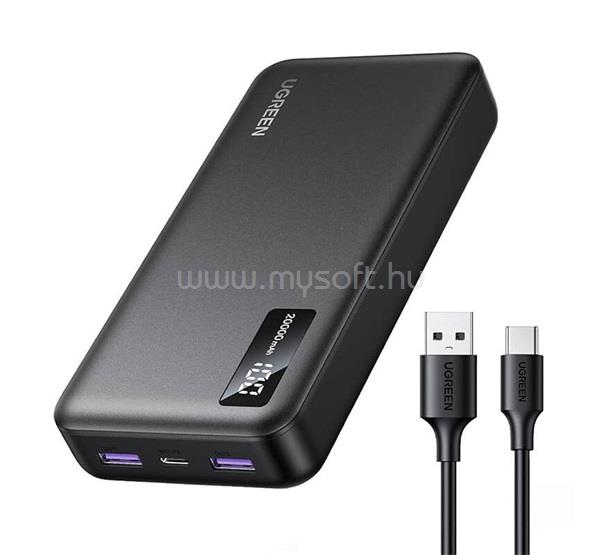 UGREEN PB312 vésztöltő 2 USB+Type-C aljzat 20000mAh, LED kijelző, FEKETE