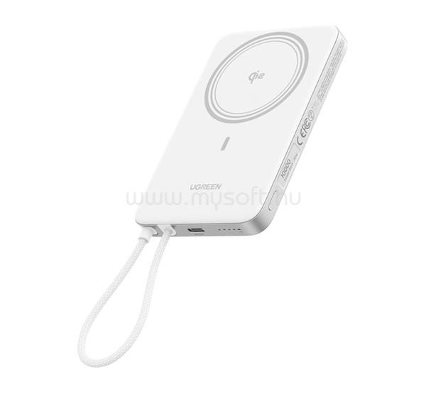 UGREEN PB570 vésztöltő Type-C aljzat 10000mAh, mágneses + fix Type-C kábel, FEHÉR