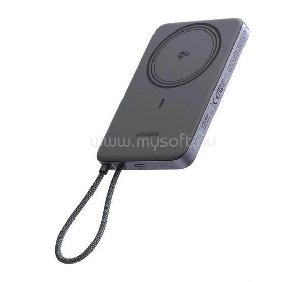 UGREEN PB570 vésztöltő Type-C aljzat 10000mAh, mágneses + fix Type-C kábel, SÖTÉTSZÜRKE